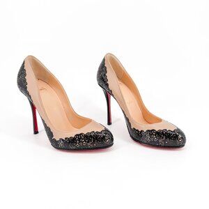 Christian Louboutin Muchapump Pumps Size 37 US 7 Beige Black Lace High Heel